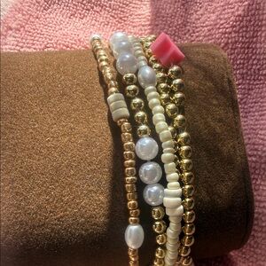 Elegant Gold and White Beaded Bracelet Set